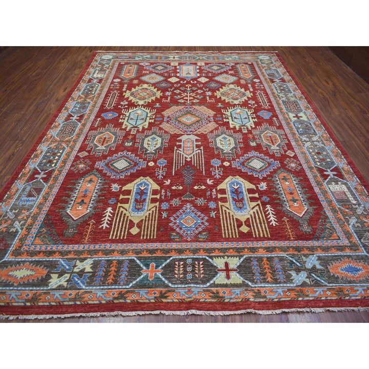 9'0" x 12'0" New Hand Knotted Red Wool Rectangle Oriental Rug - MOA10271364