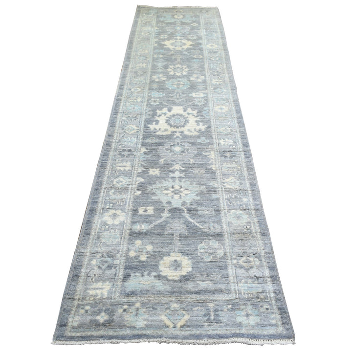 2'8" x 11'7" New Hand Knotted Grey Wool Runner Oriental Rug - MOA10271416