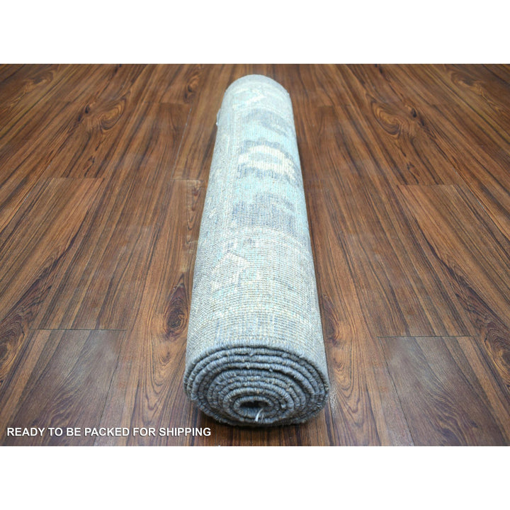 2'8" x 11'7" New Hand Knotted Grey Wool Runner Oriental Rug - MOA10271416