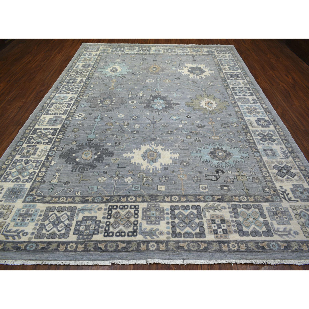 9'0" x 12'0" New Hand Knotted Grey Wool Rectangle Oriental Rug - MOA10271451