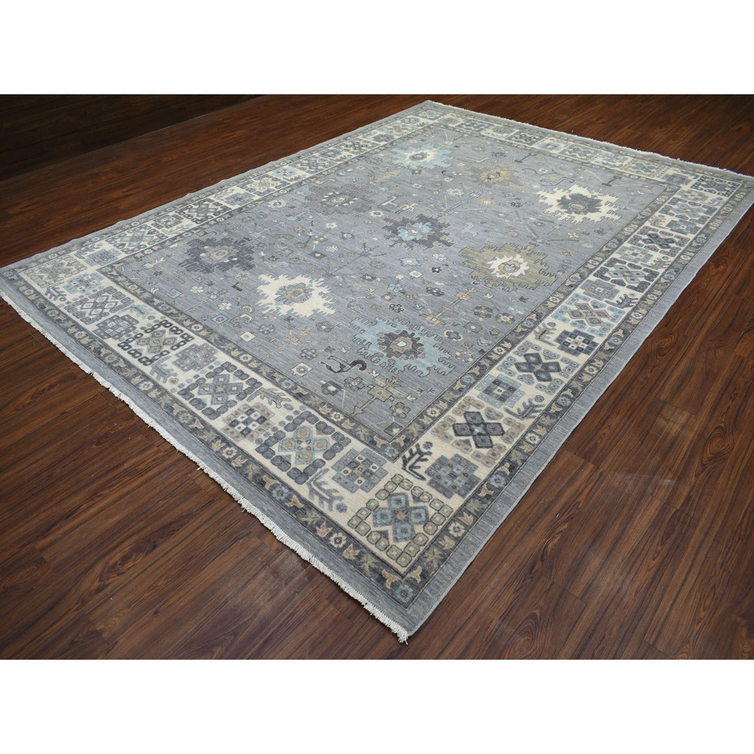 9'0" x 12'0" New Hand Knotted Grey Wool Rectangle Oriental Rug - MOA10271451