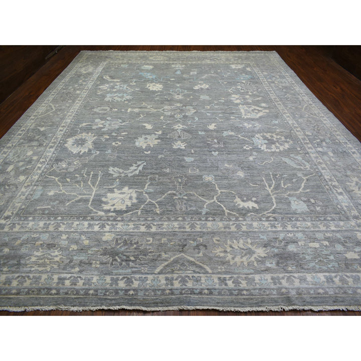 12'0" x 15'2" New Hand Knotted Grey Wool Rectangle Oriental Rug - MOA10271479