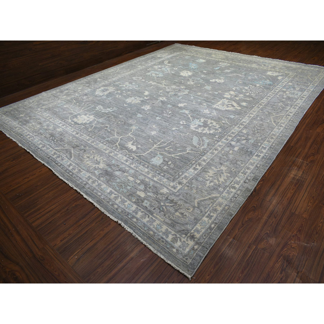 12'0" x 15'2" New Hand Knotted Grey Wool Rectangle Oriental Rug - MOA10271479