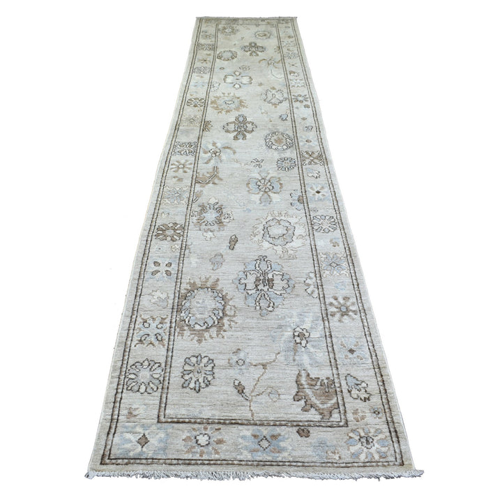 2'10" x 13'9" New Hand Knotted Grey Wool Runner Oriental Rug - MOA10271499