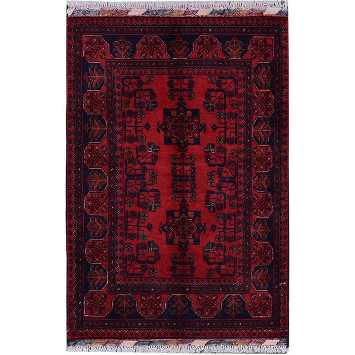 2'7" x 3'9" New Hand Knotted Red Wool Rectangle Oriental Rug - MOA102714