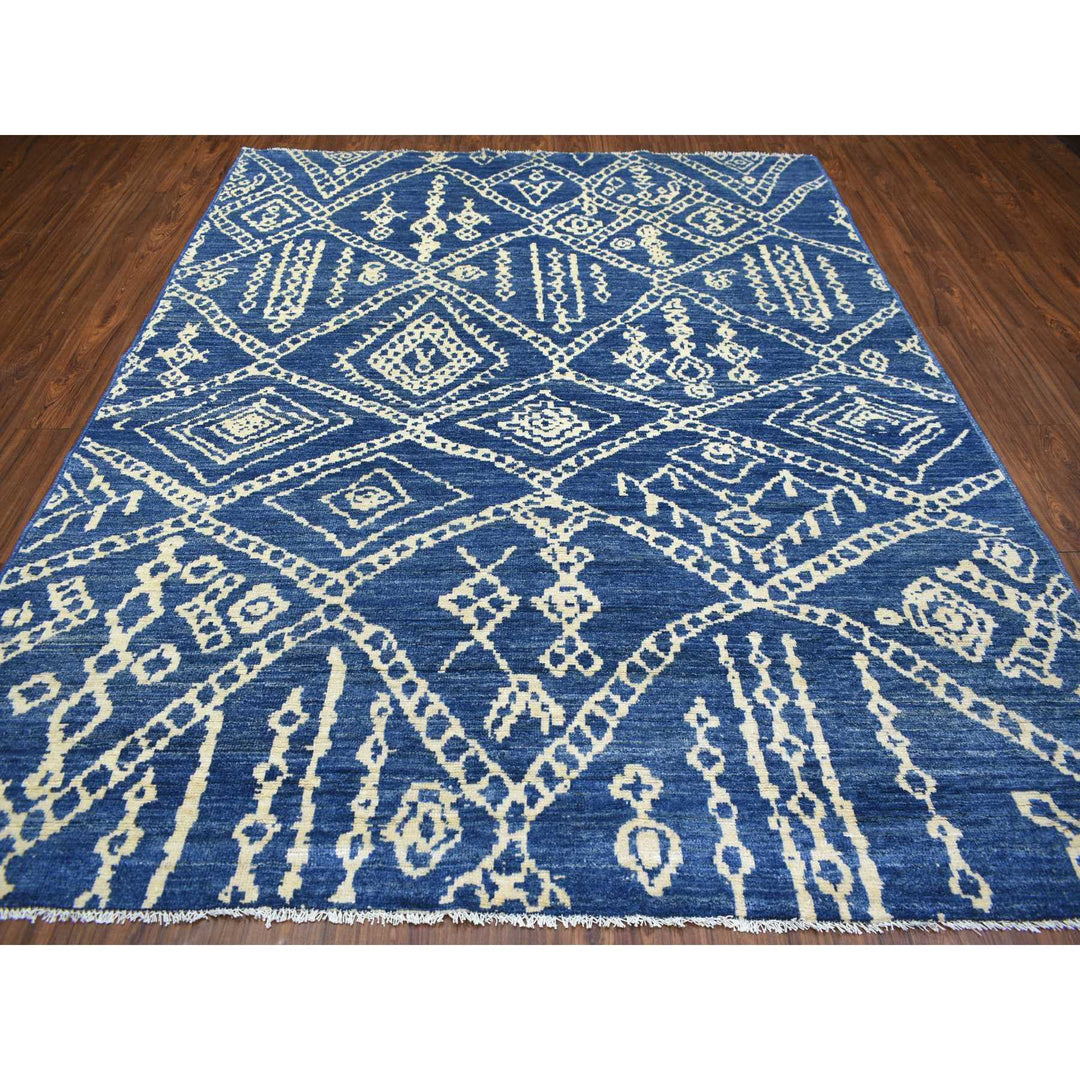 8'0" x 9'6" New Hand Knotted Blue Wool Rectangle Oriental Rug - MOA10271543