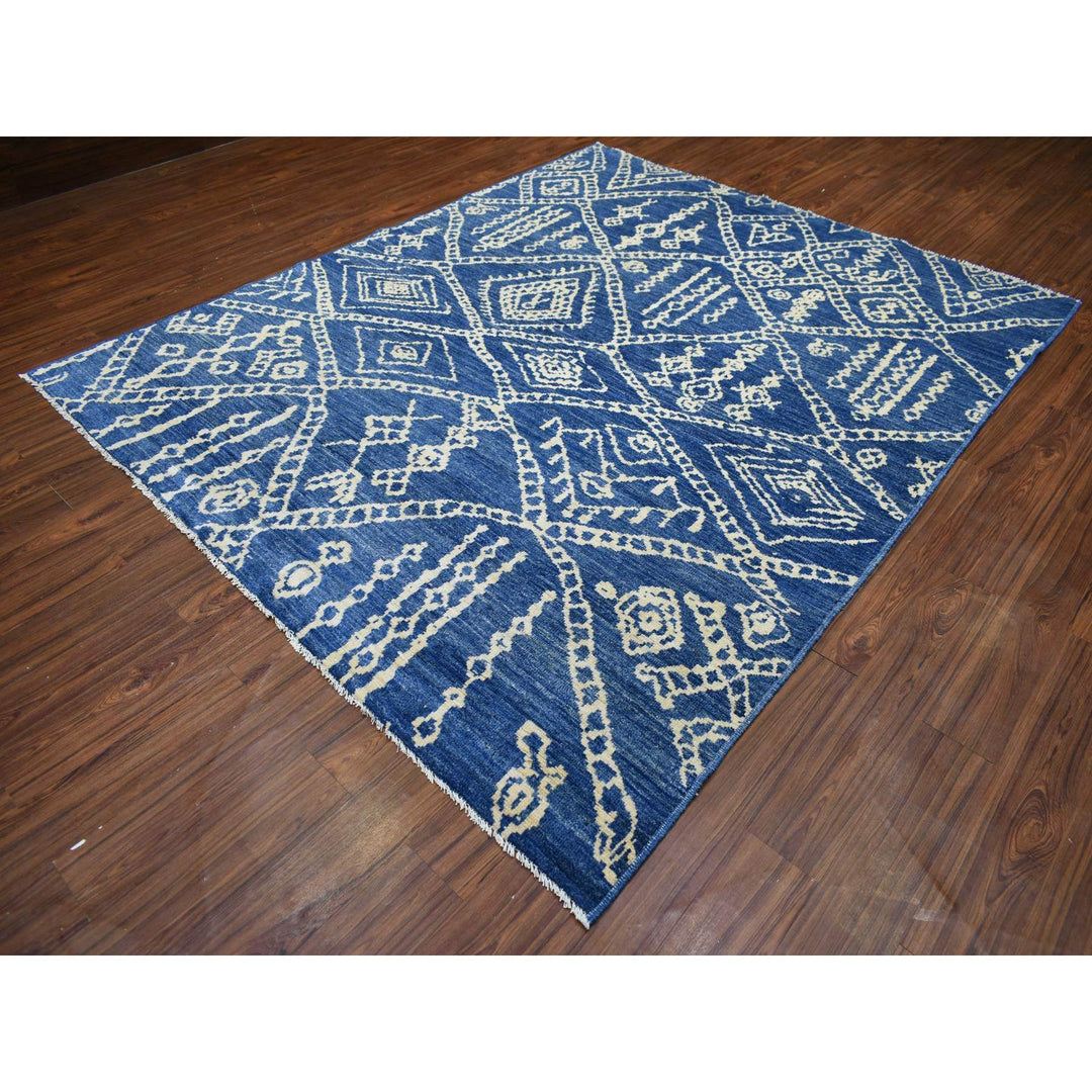 8'0" x 9'6" New Hand Knotted Blue Wool Rectangle Oriental Rug - MOA10271543