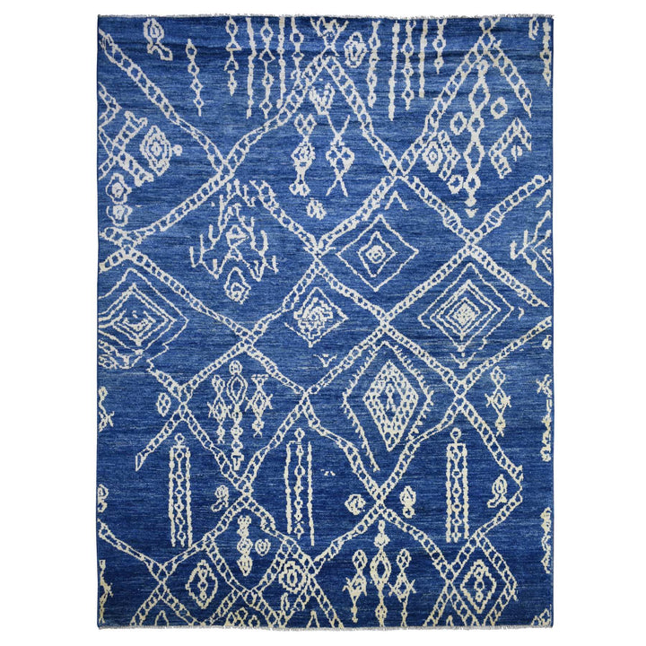 8'10" x 11'5" New Hand Knotted Blue Wool Rectangle Oriental Rug - MOA10271546