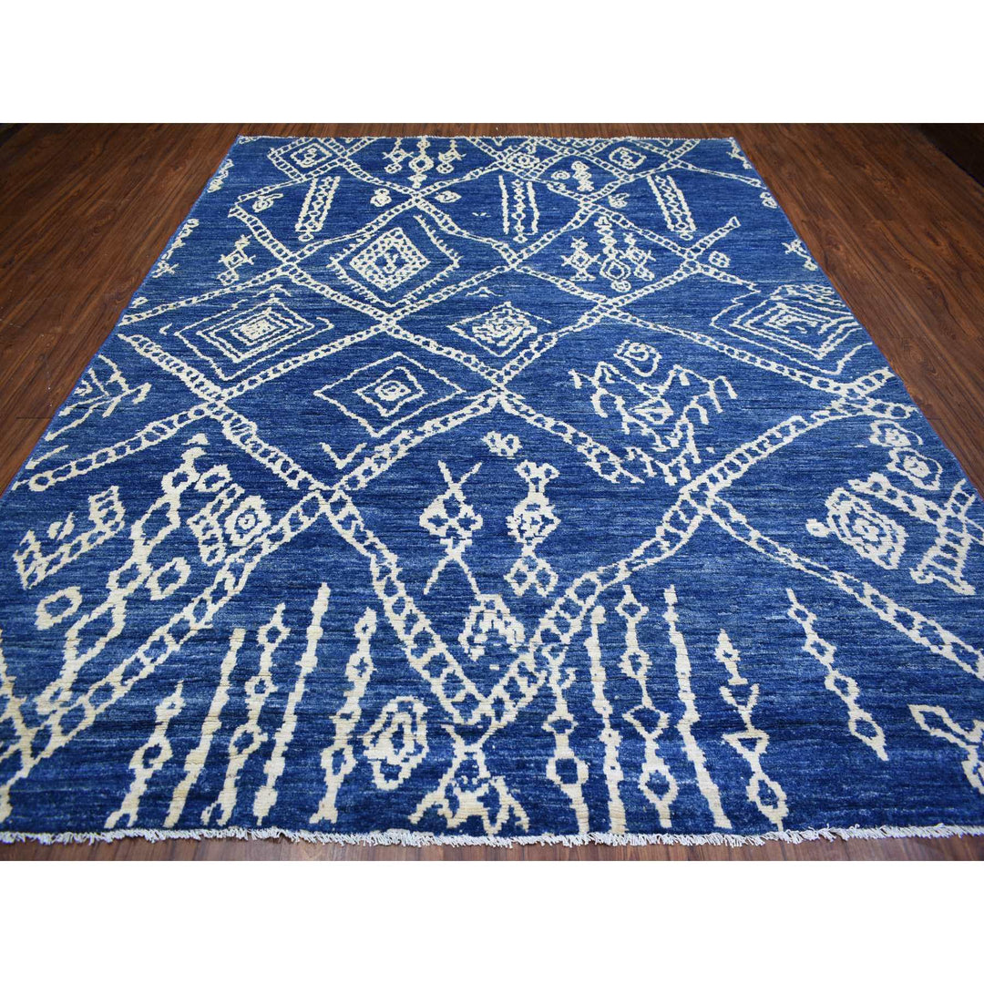 8'10" x 11'5" New Hand Knotted Blue Wool Rectangle Oriental Rug - MOA10271546