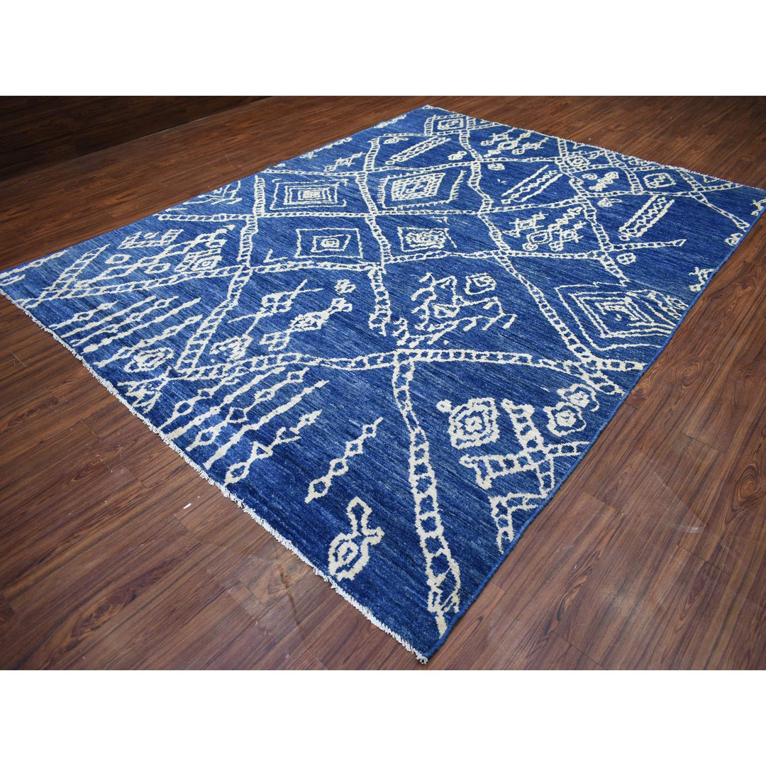 8'10" x 11'5" New Hand Knotted Blue Wool Rectangle Oriental Rug - MOA10271546