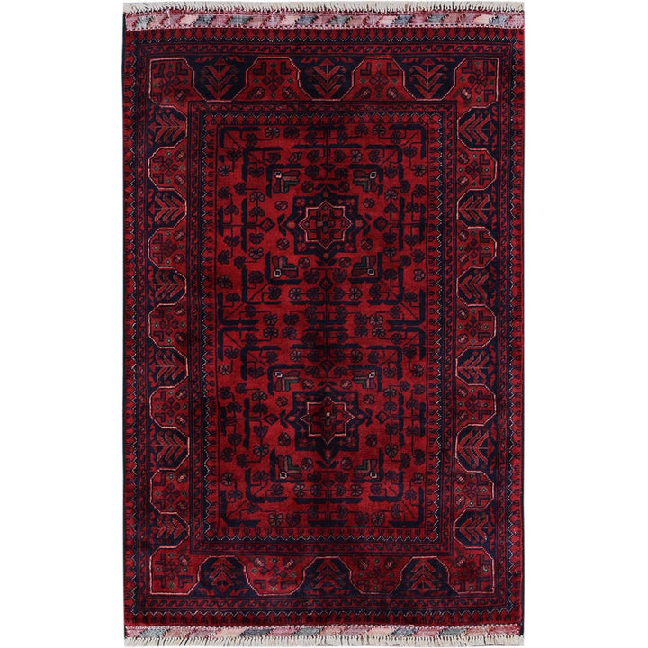 2'7" x 3'10" New Hand Knotted Red Wool Rectangle Oriental Rug - MOA102715
