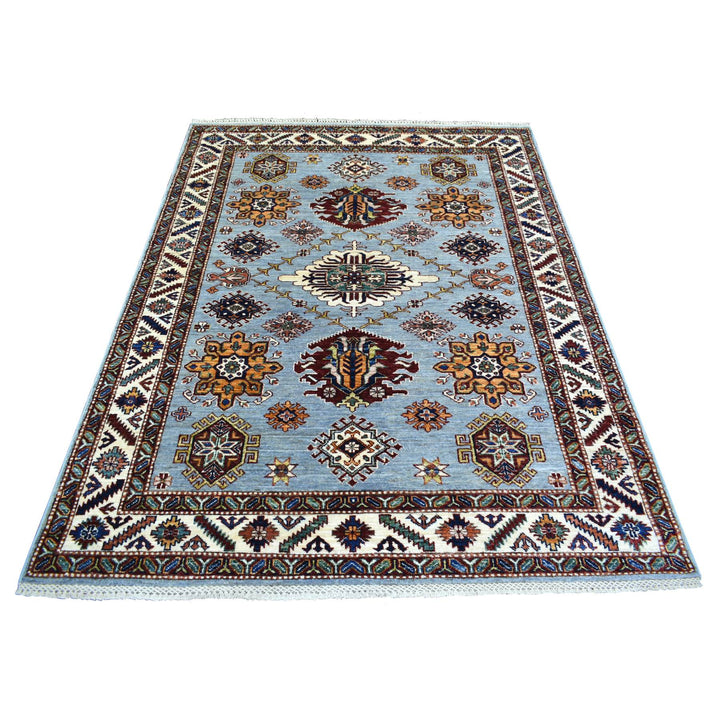 5'0" x 6'8" New Hand Knotted Blue Wool Rectangle Oriental Rug - MOA10271684