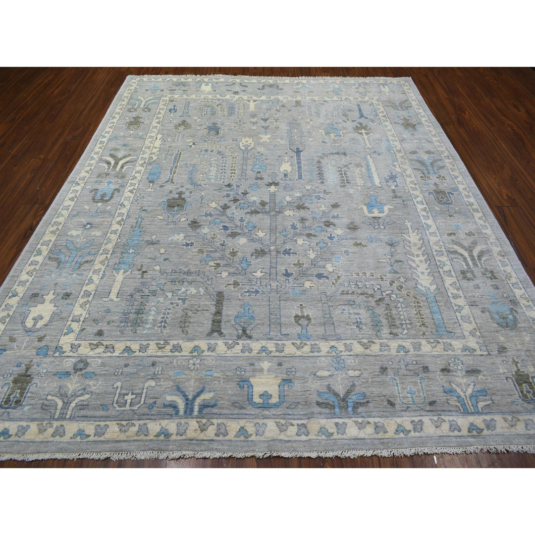 8'2" x 9'10" New Hand Knotted Grey Wool Rectangle Oriental Rug - MOA10271708