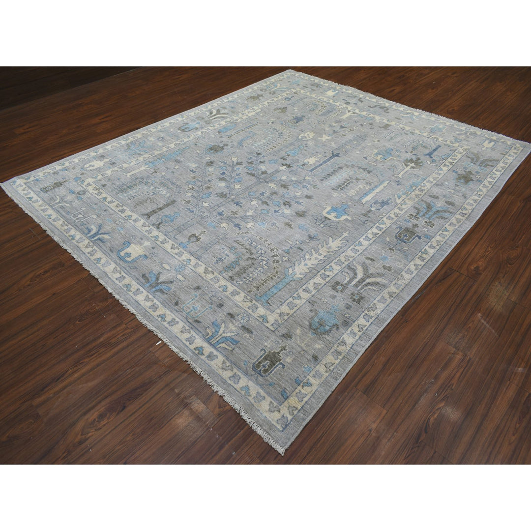 8'2" x 9'10" New Hand Knotted Grey Wool Rectangle Oriental Rug - MOA10271708