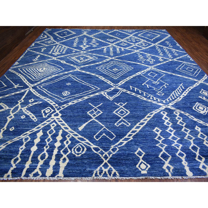 12'3" x 14'3" New Hand Knotted Blue Wool Rectangle Oriental Rug - MOA10271714