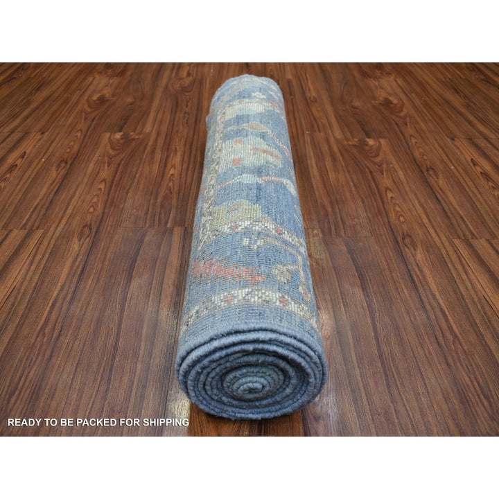 2'8" x 16'4" New Hand Knotted Blue Wool Runner Oriental Rug - MOA10271764