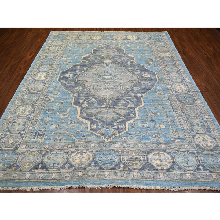 8'0" x 9'6" New Hand Knotted Blue Wool Rectangle Oriental Rug - MOA10271832