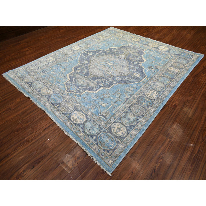 8'0" x 9'6" New Hand Knotted Blue Wool Rectangle Oriental Rug - MOA10271832