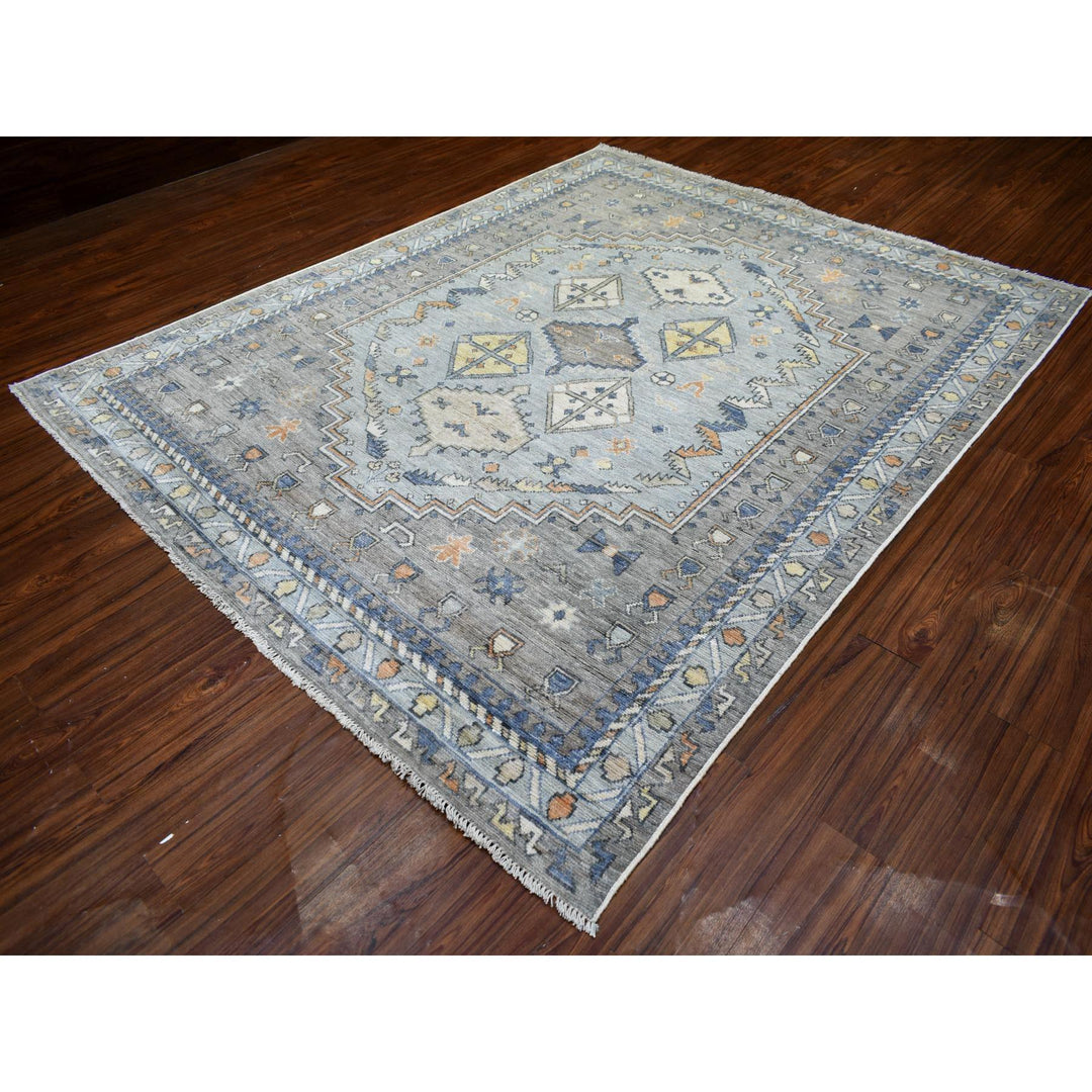 8'0" x 9'10" New Hand Knotted Grey Wool Rectangle Oriental Rug - MOA10271865