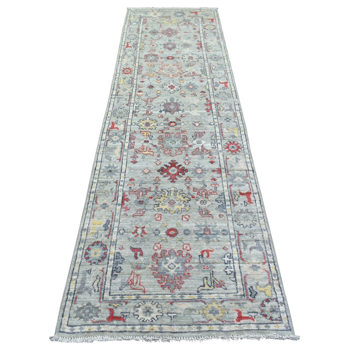 2'7" x 9'5" New Hand Knotted Grey Wool Runner Oriental Rug - MOA10271885