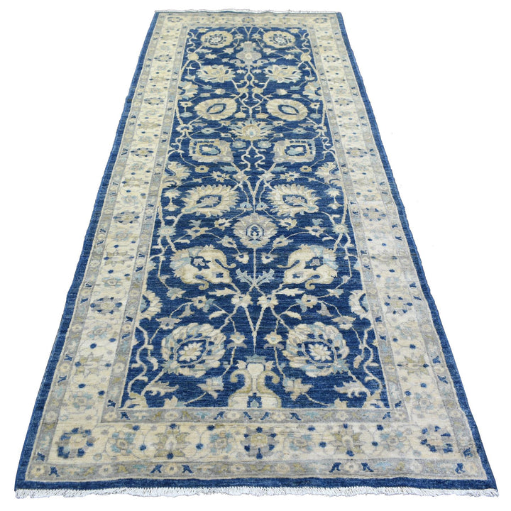 4'0" x 10'3" New Hand Knotted Blue Wool Runner Oriental Rug - MOA10271950