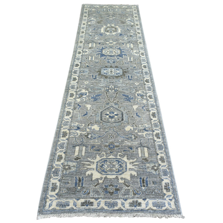 2'6" x 9'9" New Hand Knotted Grey Wool Runner Oriental Rug - MOA10271952