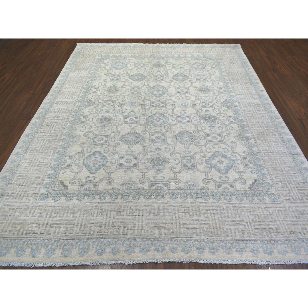 8'1" x 9'10" New Hand Knotted Ivory Wool Rectangle Oriental Rug - MOA10271970