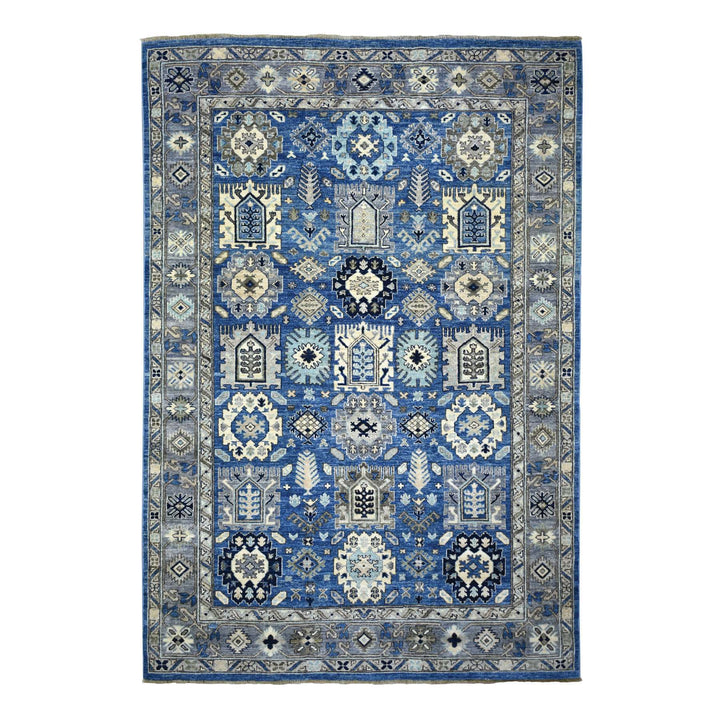 6'2" x 9'5" New Hand Knotted Blue Wool Rectangle Oriental Rug - MOA10271987