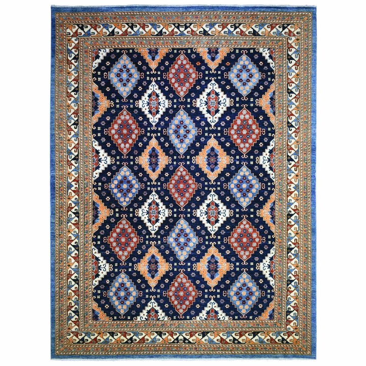 9'2" x 11'10" New Hand Knotted Blue Wool Rectangle Oriental Rug - MOA10271990