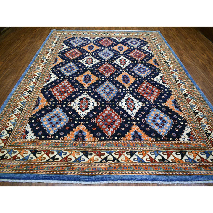 9'2" x 11'10" New Hand Knotted Blue Wool Rectangle Oriental Rug - MOA10271990