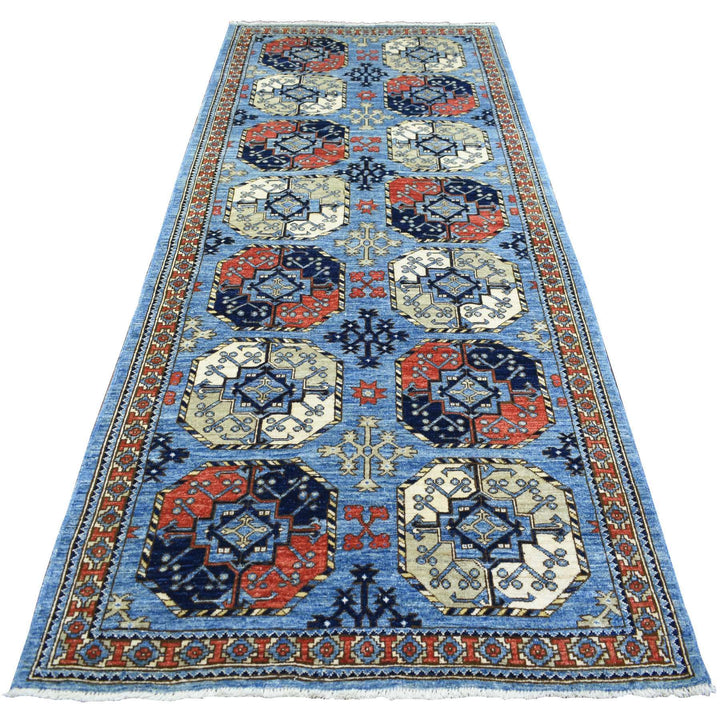 4'6" x 10'0" New Hand Knotted Blue Wool Runner Oriental Rug - MOA10271992