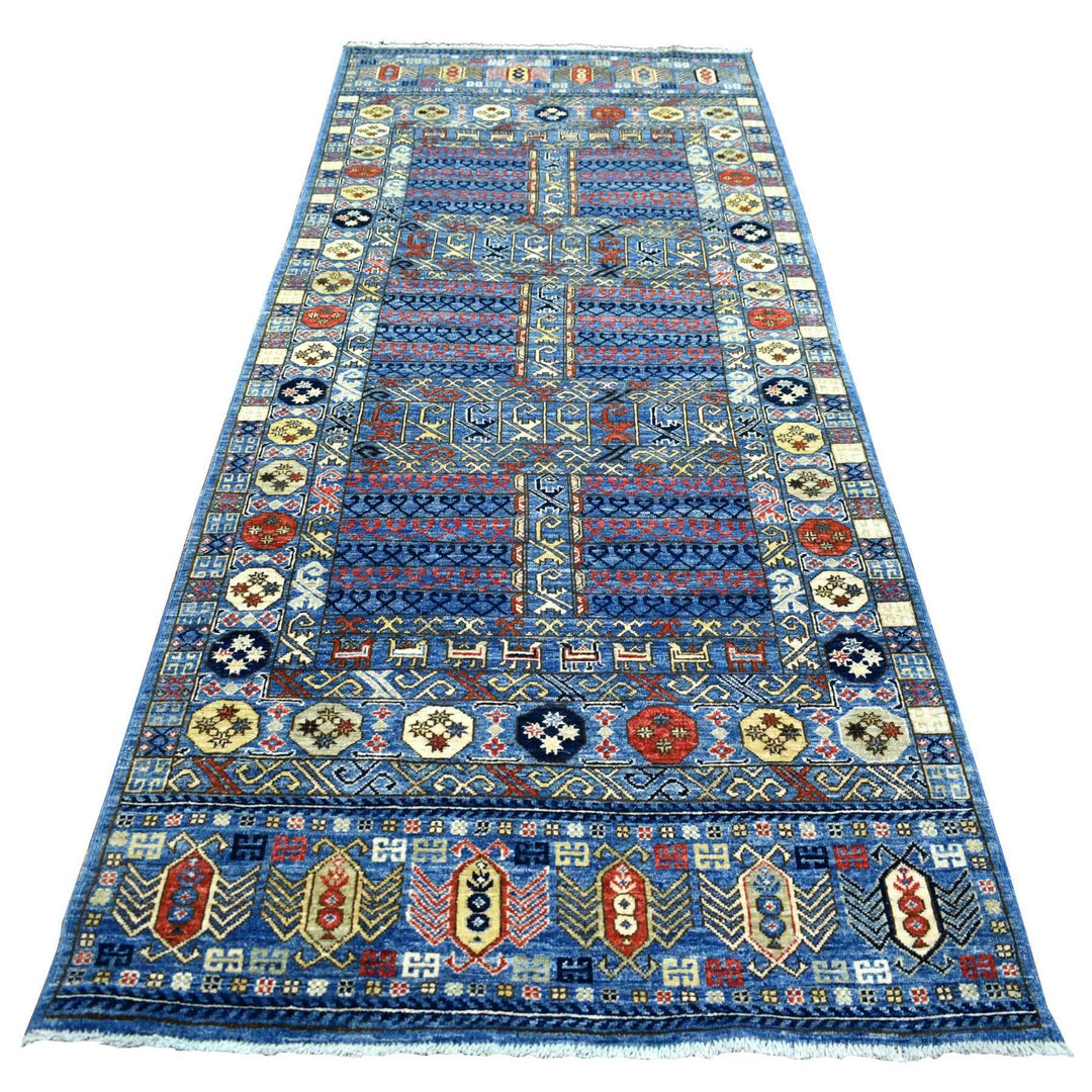 4'1" x 9'10" New Hand Knotted Blue Wool Runner Oriental Rug - MOA10271994