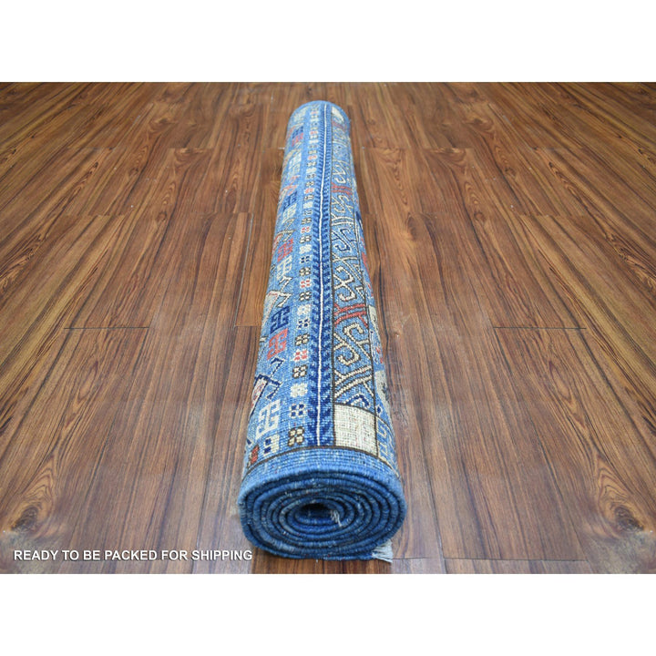 4'1" x 9'10" New Hand Knotted Blue Wool Runner Oriental Rug - MOA10271994