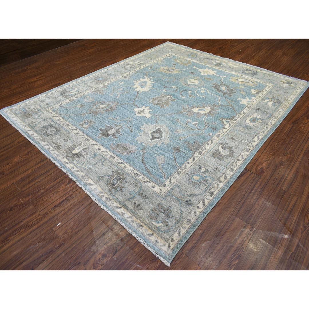 8'2" x 9'9" New Hand Knotted Blue Wool Rectangle Oriental Rug - MOA10272041