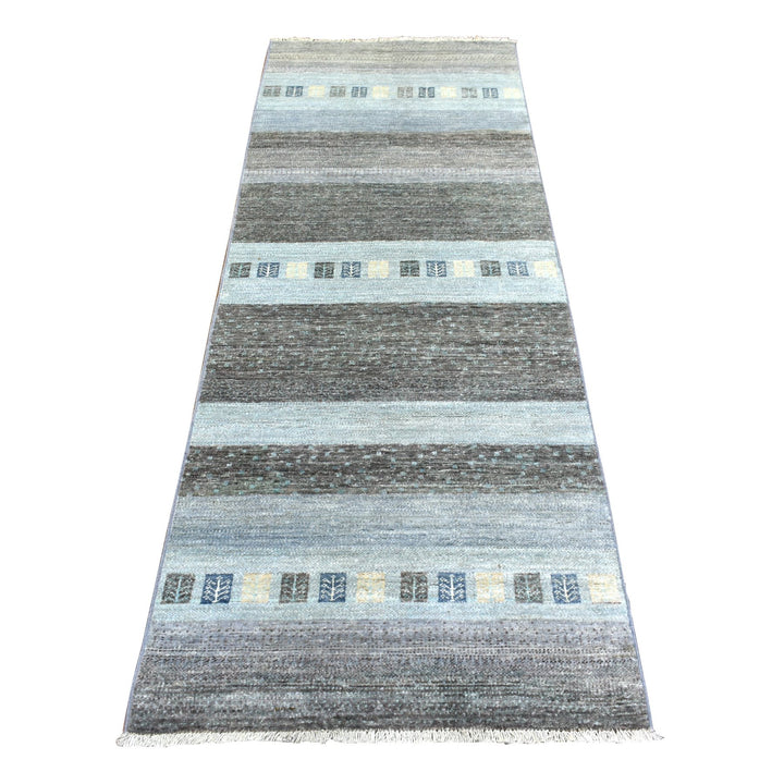 2'8" x 7'8" New Hand Knotted Grey Wool Runner Oriental Rug - MOA10272068