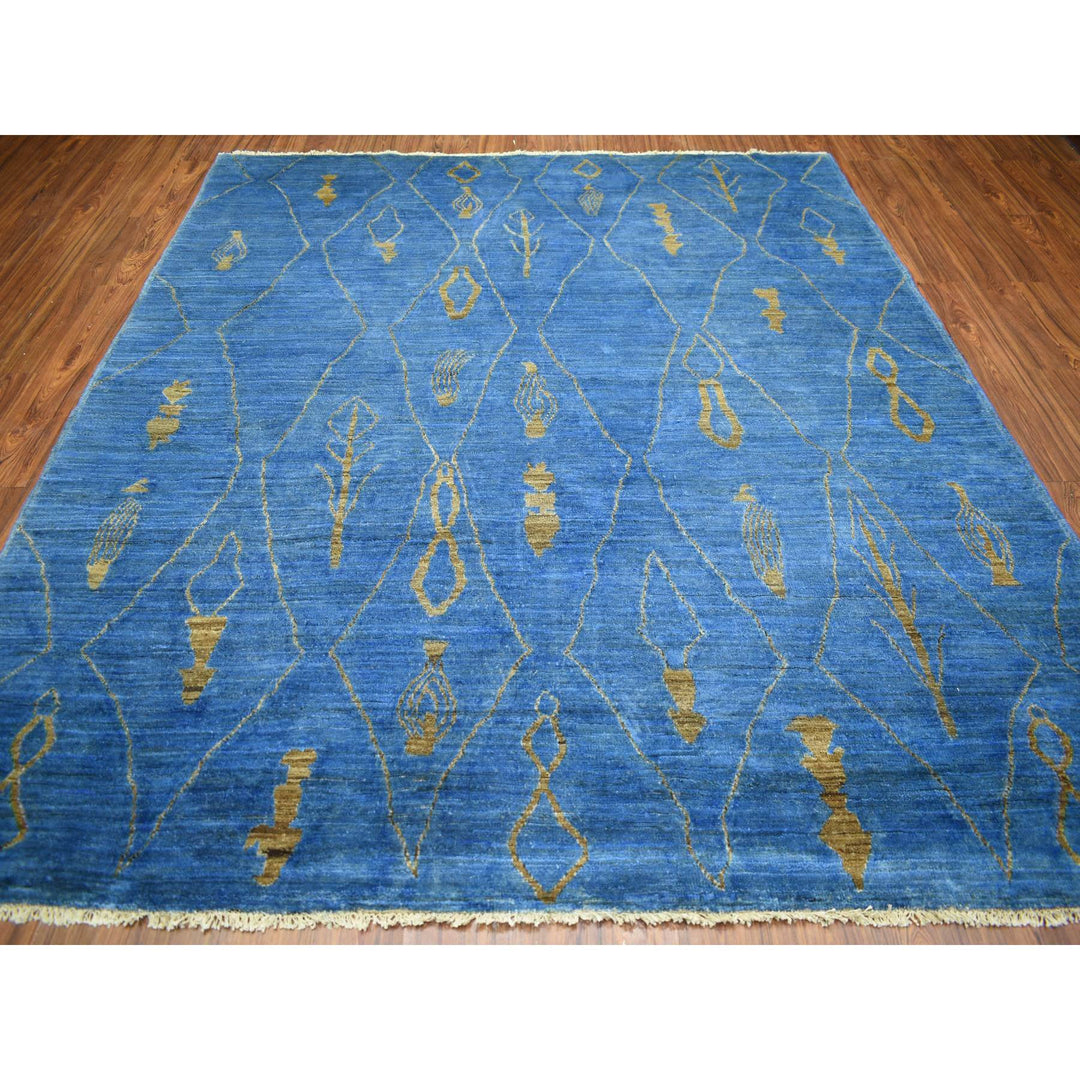 8'4" x 9'4" New Hand Knotted Blue Wool Rectangle Oriental Rug - MOA10272160