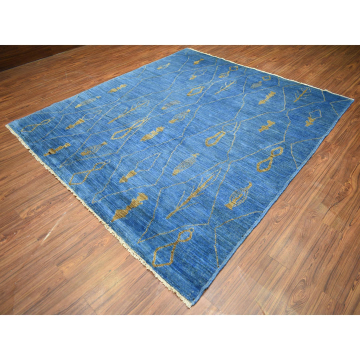 8'4" x 9'4" New Hand Knotted Blue Wool Rectangle Oriental Rug - MOA10272160