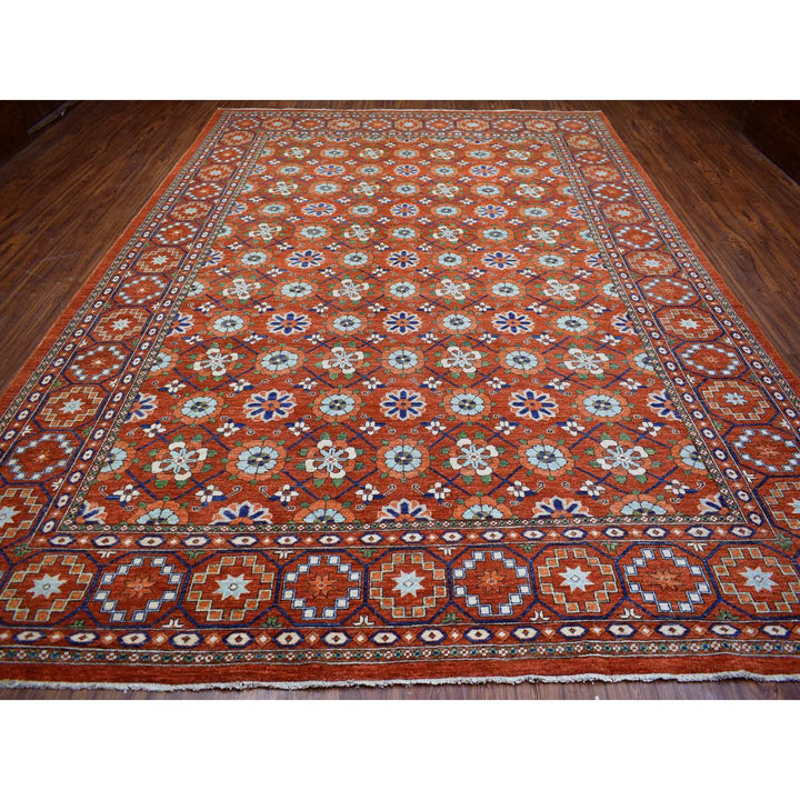 9'9" x 13'6" New Hand Knotted Orange Wool Rectangle Oriental Rug - MOA10272171