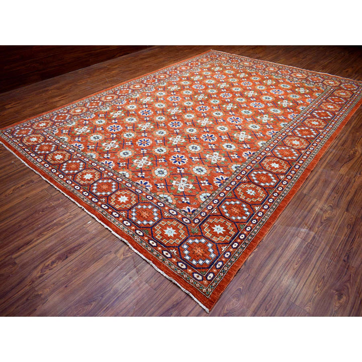 9'9" x 13'6" New Hand Knotted Orange Wool Rectangle Oriental Rug - MOA10272171