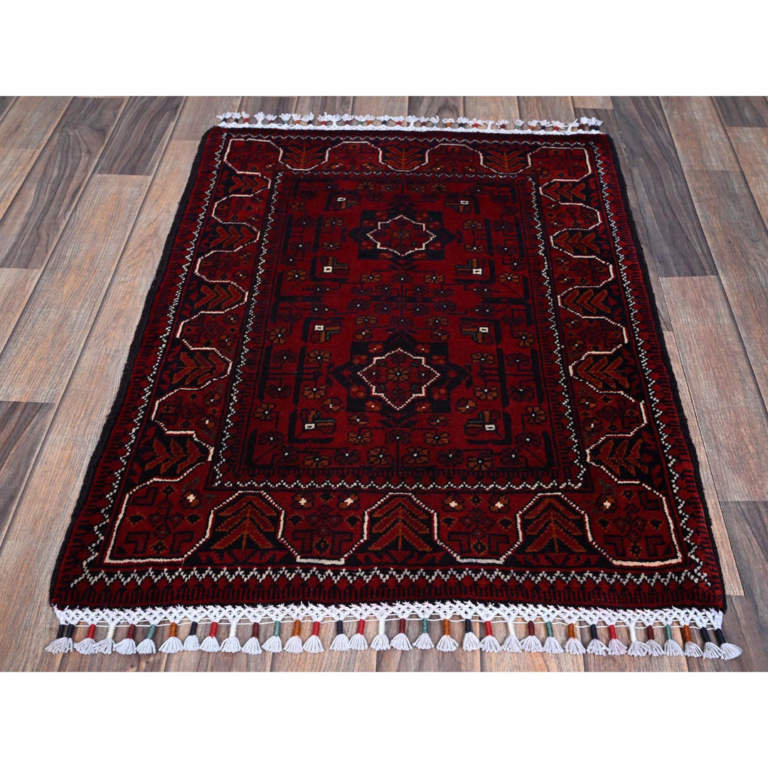 2'2" x 2'11" New Hand Knotted Red Wool Rectangle Oriental Rug - MOA102721