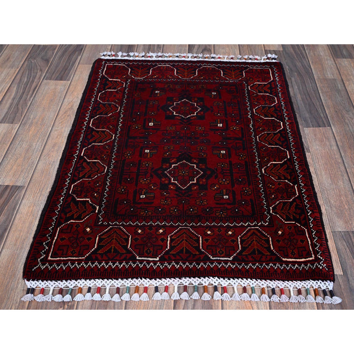 2'2" x 2'11" New Hand Knotted Red Wool Rectangle Oriental Rug - MOA102721