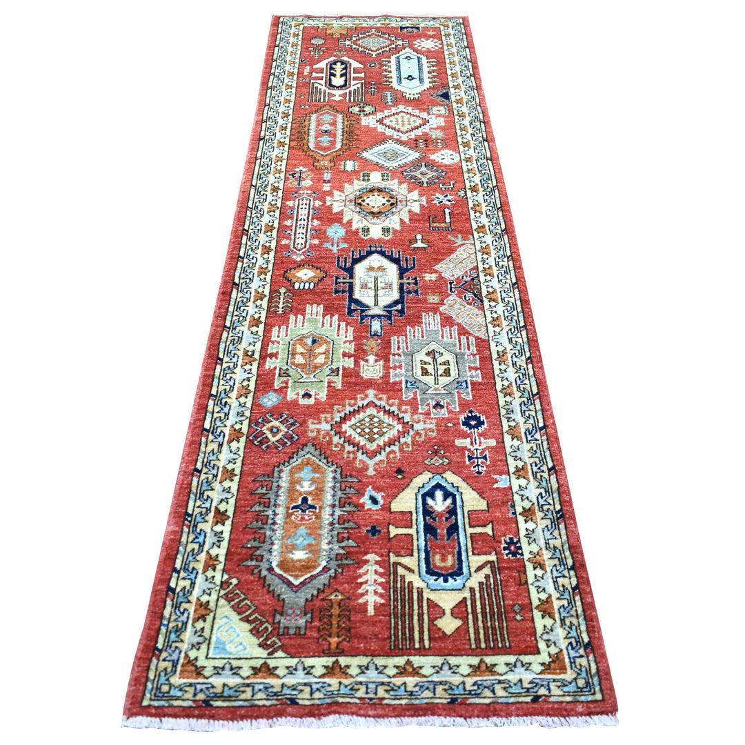 2'8" x 9'8" New Hand Knotted Red Wool Runner Oriental Rug - MOA10272259