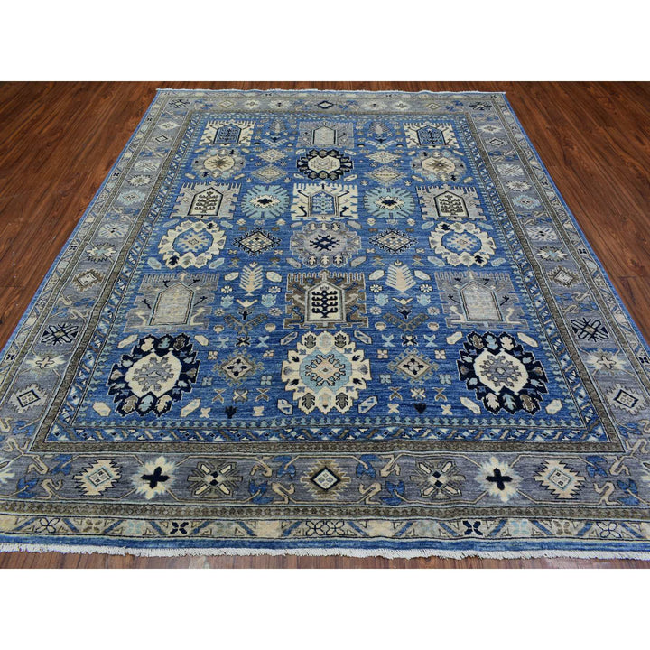 8'1" x 9'9" New Hand Knotted Blue Wool Rectangle Oriental Rug - MOA10272311