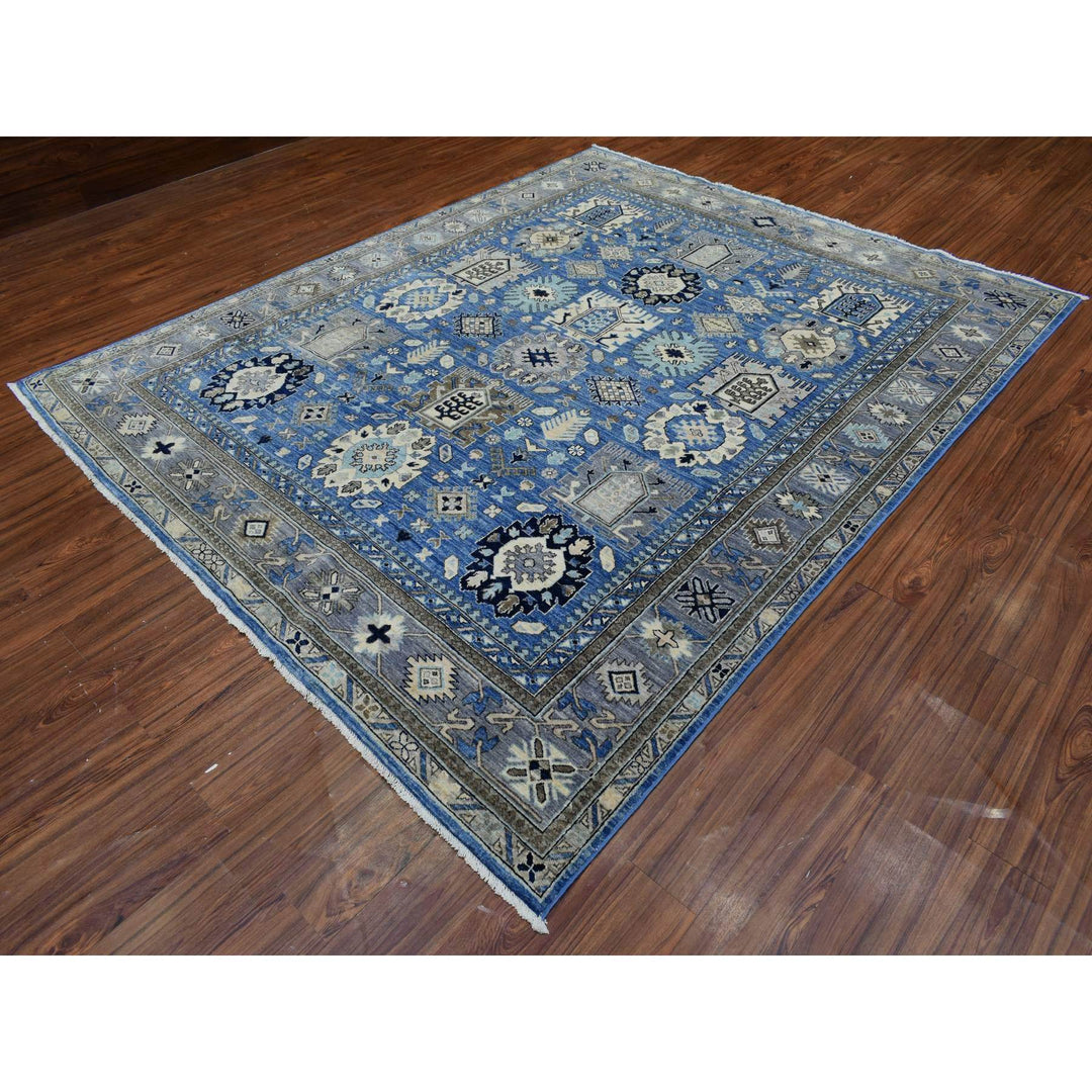 8'1" x 9'9" New Hand Knotted Blue Wool Rectangle Oriental Rug - MOA10272311