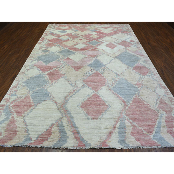 8'1" x 11'7" New Hand Knotted Pink Wool Rectangle Oriental Rug - MOA10272373