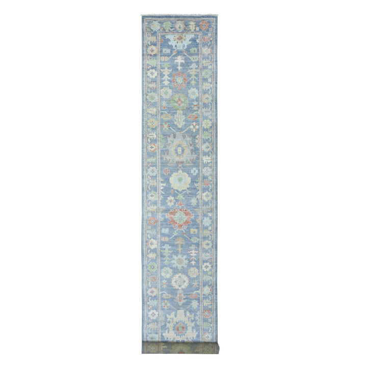 2'7" x 15'10" New Hand Knotted Blue Wool Runner Oriental Rug - MOA10272420