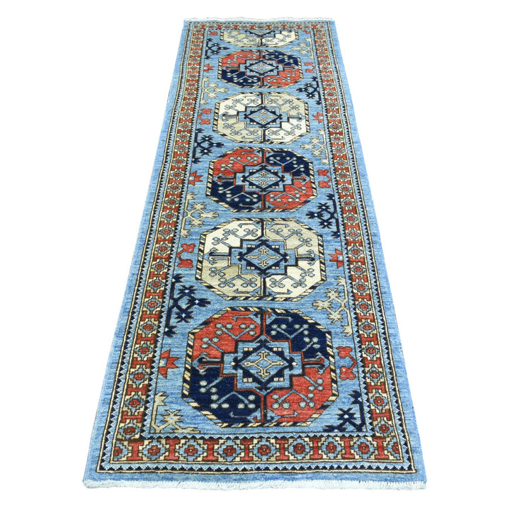 2'8" x 8'0" New Hand Knotted Blue Wool Runner Oriental Rug - MOA10272432