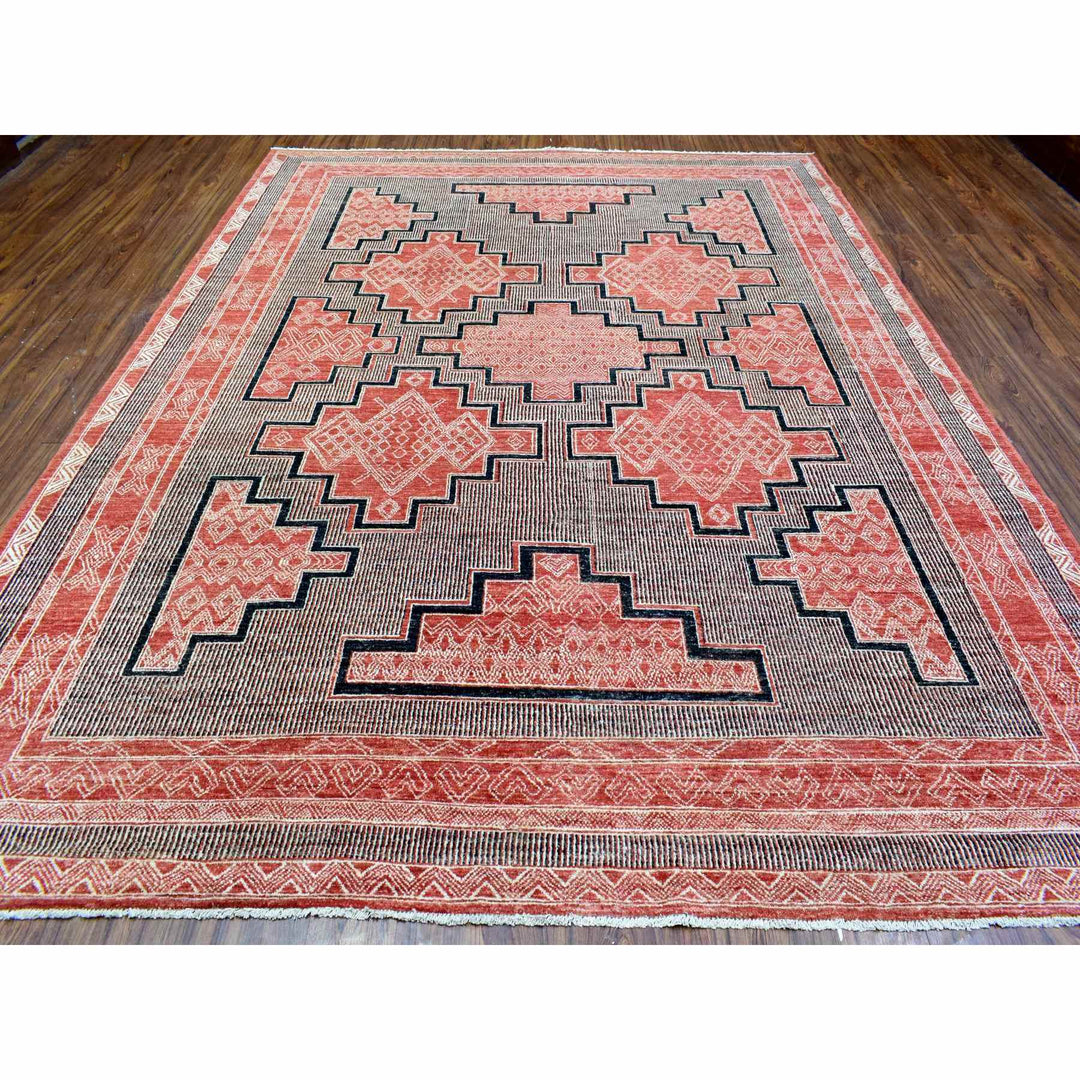 9'0" x 11'9" New Hand Knotted Red Wool Rectangle Oriental Rug - MOA10272575