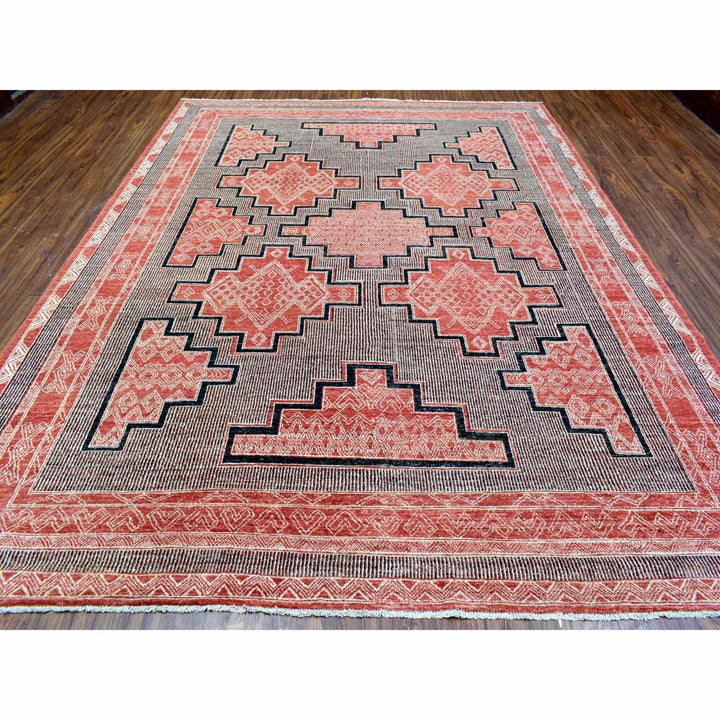 9'0" x 11'9" New Hand Knotted Red Wool Rectangle Oriental Rug - MOA10272575