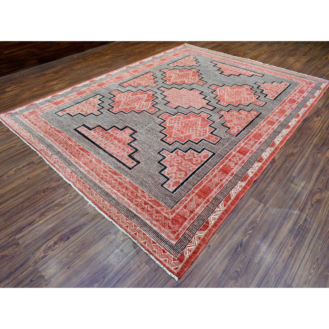 9'0" x 11'9" New Hand Knotted Red Wool Rectangle Oriental Rug - MOA10272575